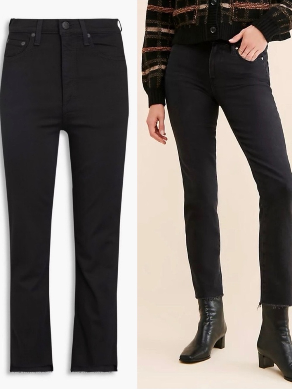 PAIGE Jeans Cindy Straight Leg Raw Hem Jet Black Size 26